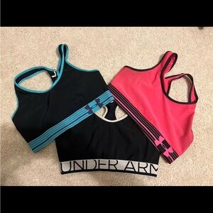 Under Armour Black, Pink, and Blue Sports Bra Trio